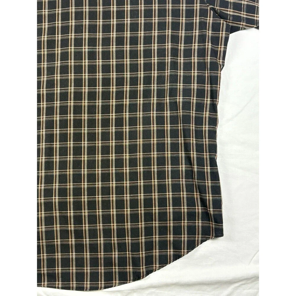 Ely Cattleman Western Shirt Mens XL Black Brown Plaid Pearl Snap Short Sleeve